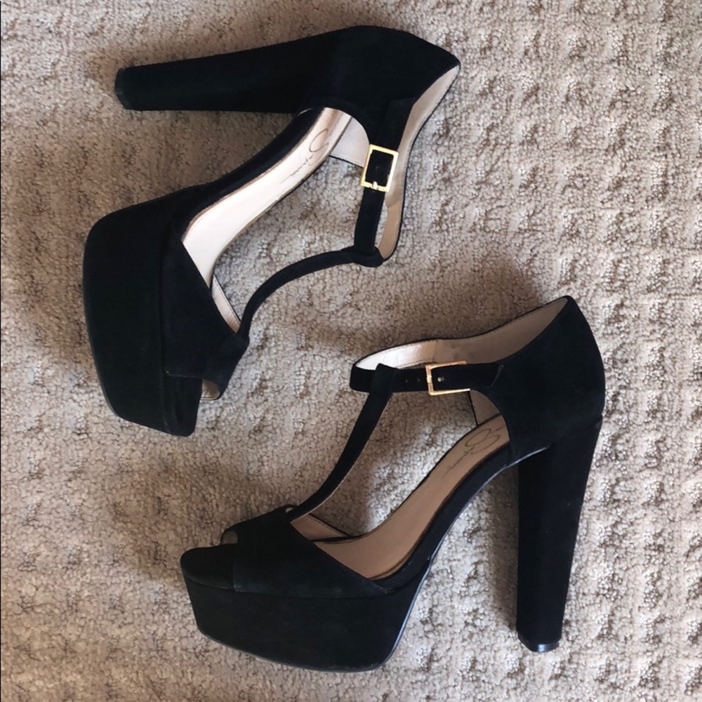 Platform Sueded Black Heels